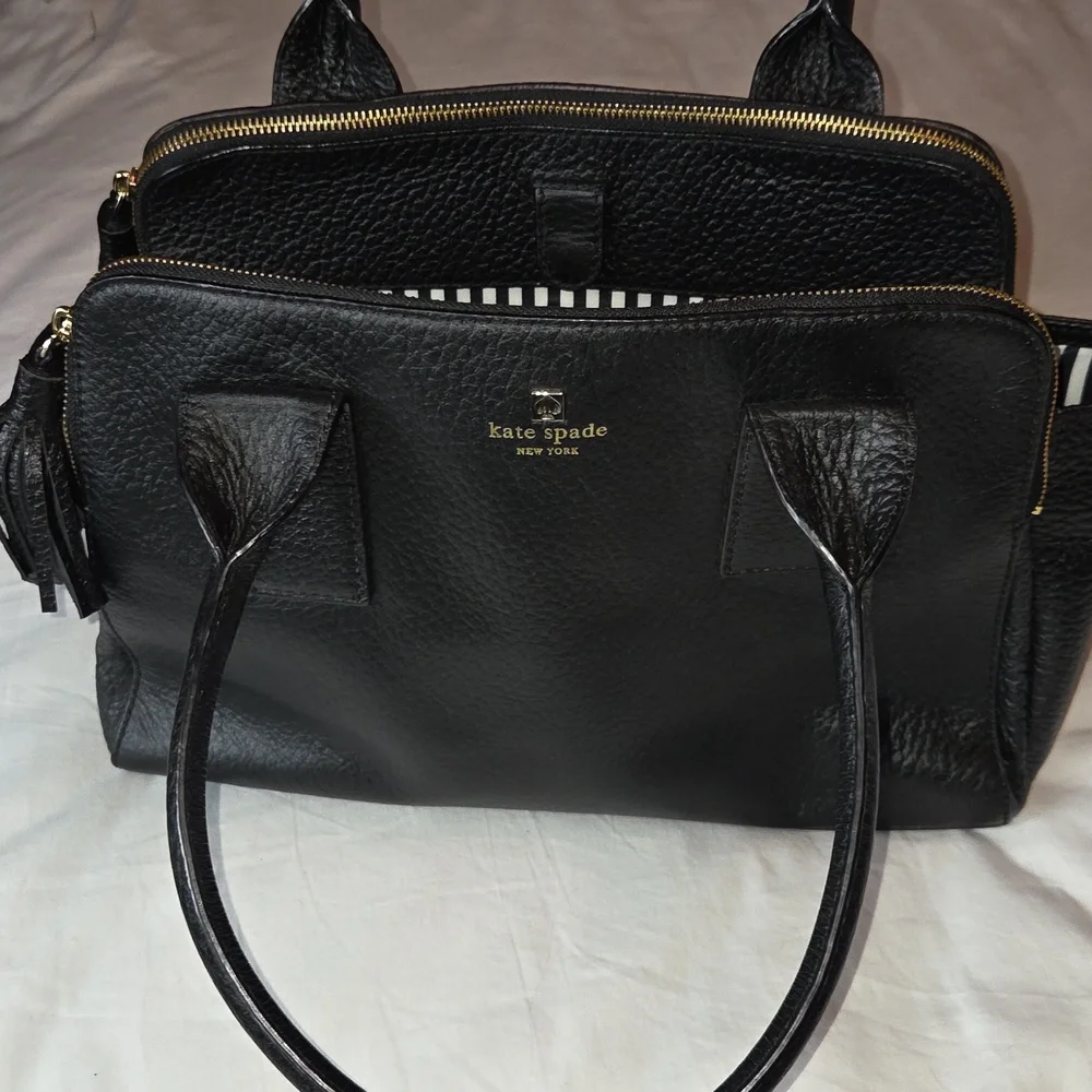 KATE SPADE NEW Black & White Striped SOUTHPORT AVE LYDIA Handbag Purse Shoulder